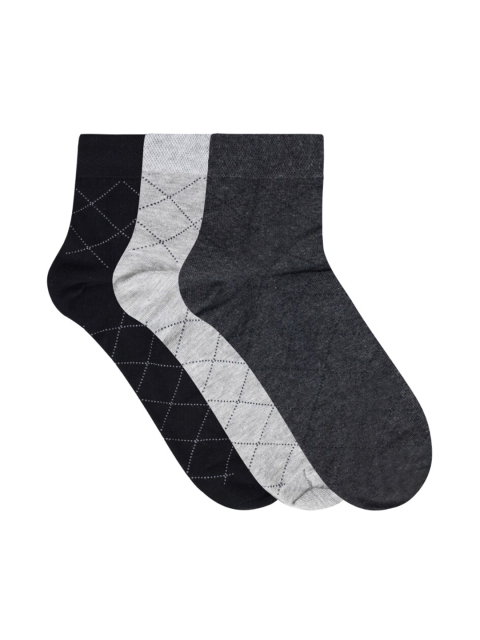 

N2S NEXT2SKIN Men Pack Of 3 Grey & Black Patterned Ankle-Length Socks