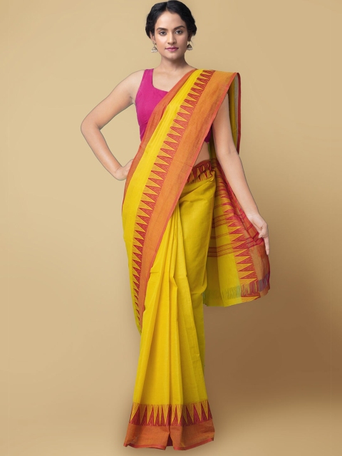 

Unnati Silks Yellow & Red Pure Cotton Handloom Pavni Chettinad Saree
