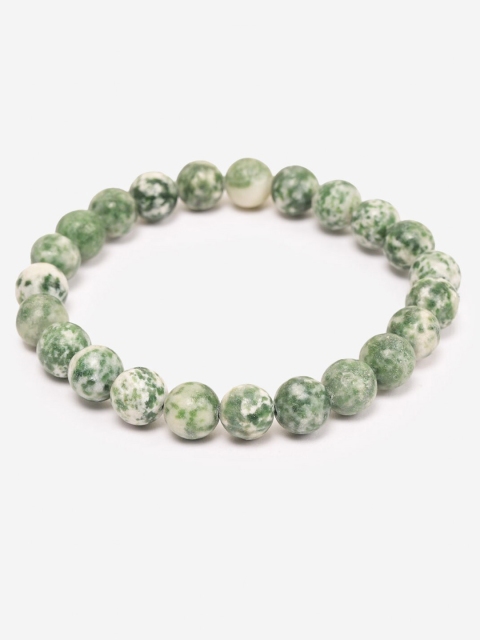 BuckleUp Unisex Green & Off White Agate Elasticated Bracelet