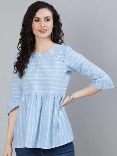 

Jaipur Kurti Women Blue Striped Empire Top