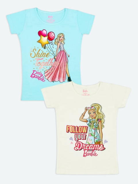 

Barbie Girls Off White & Blue Pack of 2 Barbie Printed T-shirt