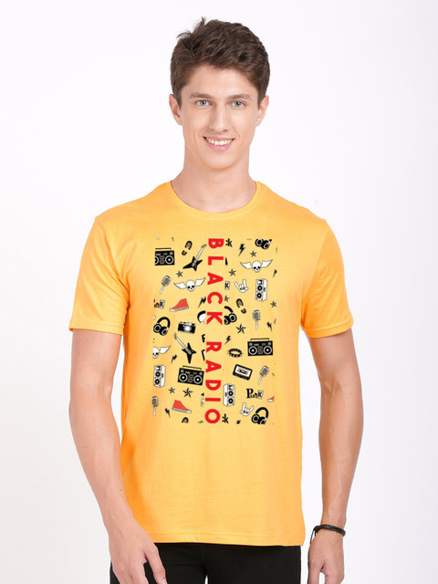 

MASH UNLIMITED Men Yellow Conversational Printed Slim Fit T-shirt