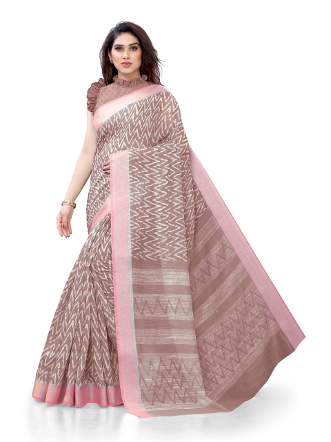 

KALINI Women Pink & Brown Chevron Print Poly Cotton Saree