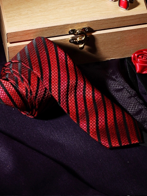 

LOUIS STITCH Men Red & Black Striped Broad Tie