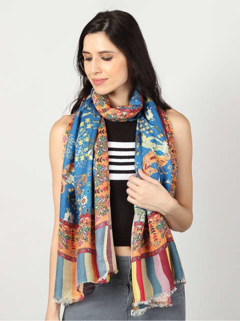 

MODARTA Women Blue Printed Woolen Stole