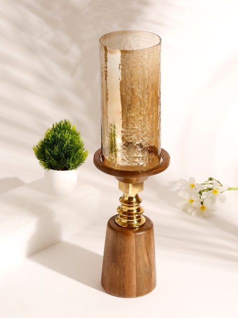 

Fabindia Assorted Wood & Glass Shaahee Hurricane Pillar Candle Holder