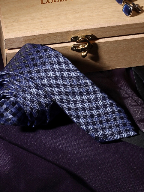 

LOUIS STITCH Men Blue & Black Checked Broad Tie