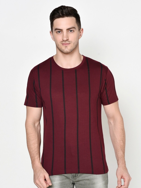 

ELEGANCE Men Maroon Striped T-shirt