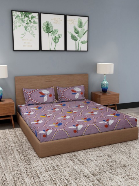 

NEUDIS Purple & Red Floral 180 TC Queen Bedsheet with 2 Pillow Covers
