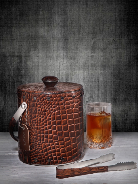 

IMUR Tan Brown Textured Genuine Leather Ice Bucket