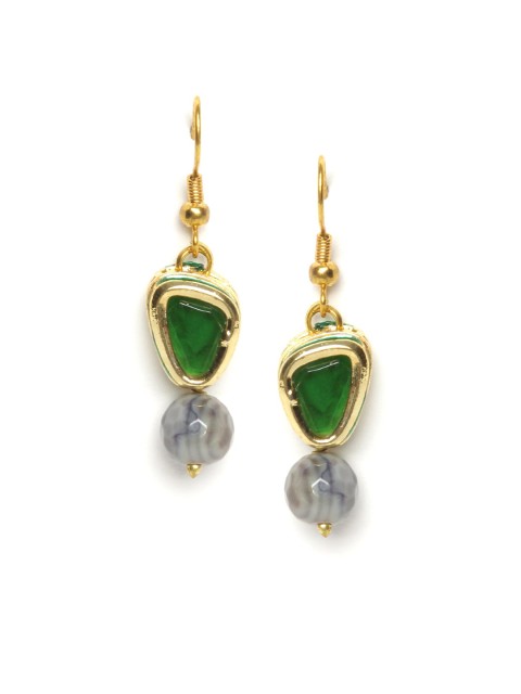 

Fabindia Gold-Toned & Green Contemporary Drop Earrings