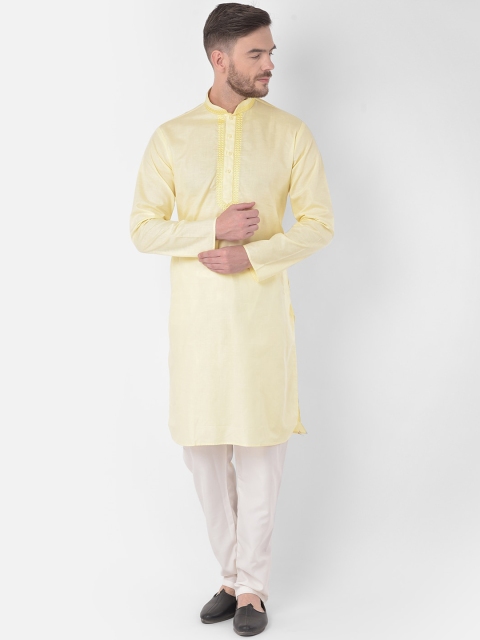 

SG LEMAN Men Yellow Pure Cotton Kurta with Churidar