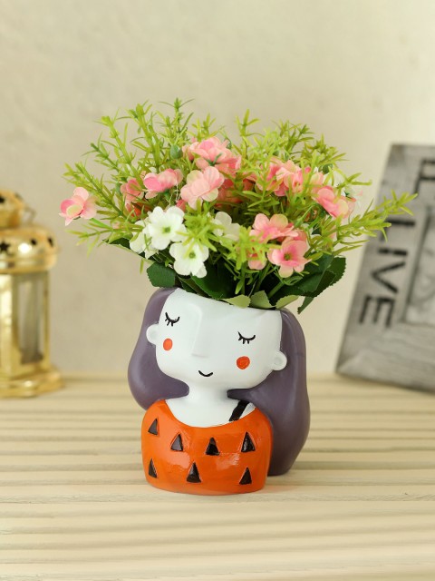 

Ferns N Petals Purple & Orange Printed Resin Artificial Flower With Pot