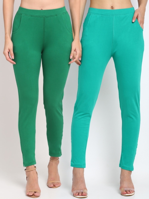 

NEUDIS Women Pack of 2 Solid Ankle Length Leggings, Green