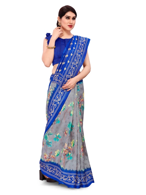 

KALINI Women Blue & Grey Floral Print Art Silk Saree
