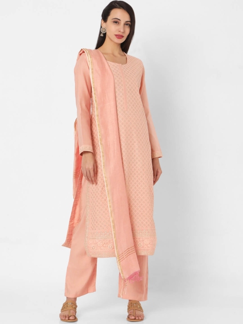 

SALWAR STUDIO Women Peach-Coloured Embroidered Kurta with Trousers & With Dupatta