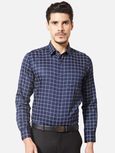 

Oxemberg Men Navy Blue Checked Slim Fit Formal Shirt