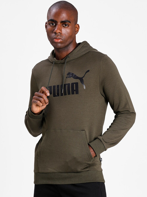 

Puma Men Olive Green Printed Hooded Cotton Sweatshirt