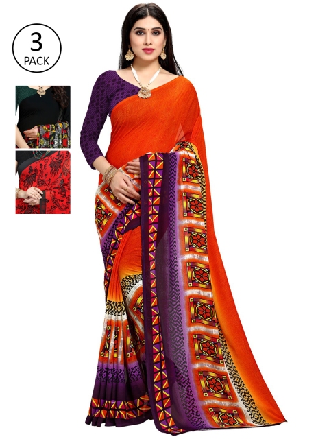 

KALINI Pack of 3 Red & Black Saree