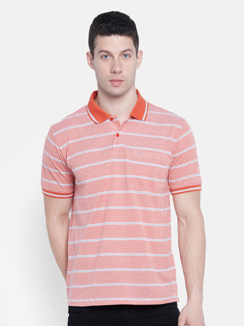 

Monte Carlo Men Orange Striped Polo Collar T-shirt