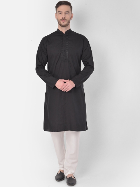 

SG LEMAN Men Black & White Pure Cotton Kurta with Churidar