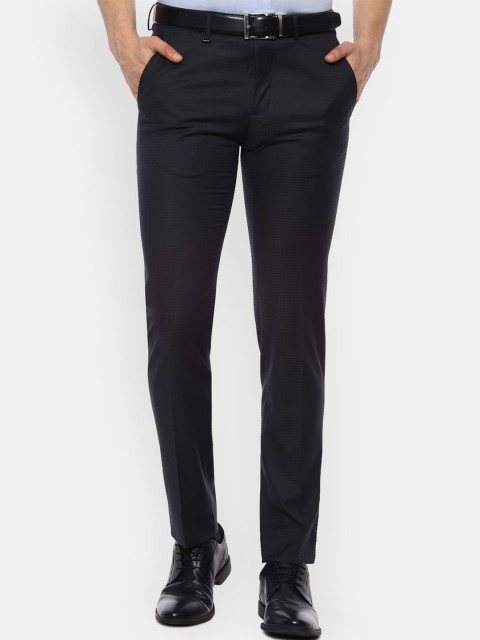 

Van Heusen Men Navy Blue Textured Slim Fit Formal Trousers