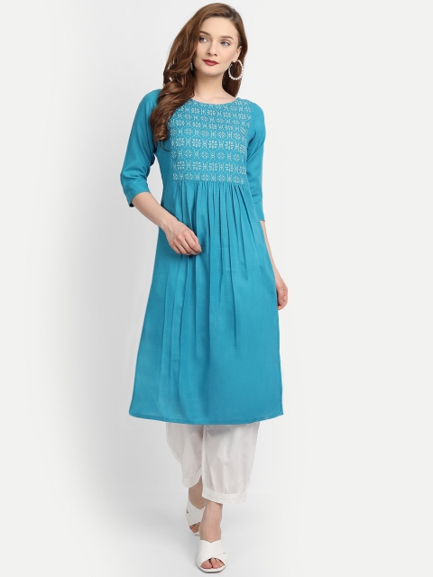 

HK colours of fashion Women Blue Geometric Yoke Design Kurta