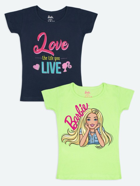

Barbie Girls Pack of 2 Green & Blue Printed T-shirt