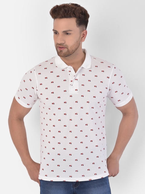

COBB Men White Red Printed Polo Collar Pure Cotton T-shirt