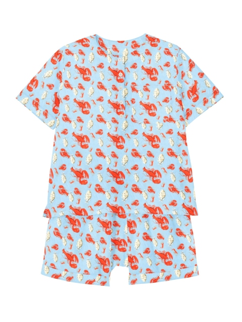 

THE BABY ATELIER Unisex Kids Turquoise Blue & Red Organic Cotton Printed Night suit