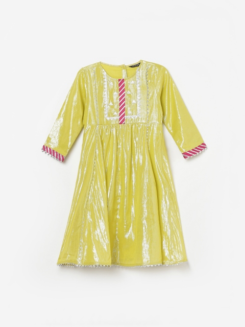 

Melange by Lifestyle Girls Lime Green & Silver Gota Patti Ornamented Dress