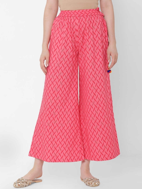 

ZOLA Women Pink Printed Flared Pleated Culottes Trousers