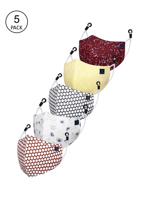 

CENWELL Unisex Pack Of 5 Maroon Printed 6-Ply Reusable Pure Cotton 3D Cloth Masks