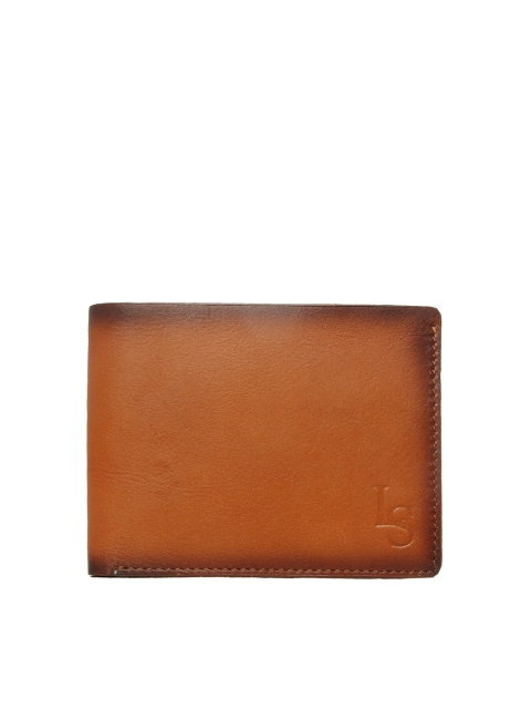 

LOUIS STITCH Men Tan Brown Textured Leather Two Fold Wallet with RFID