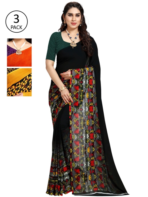 

KALINI Pack of 3 Poly Georgette Saree, Orange