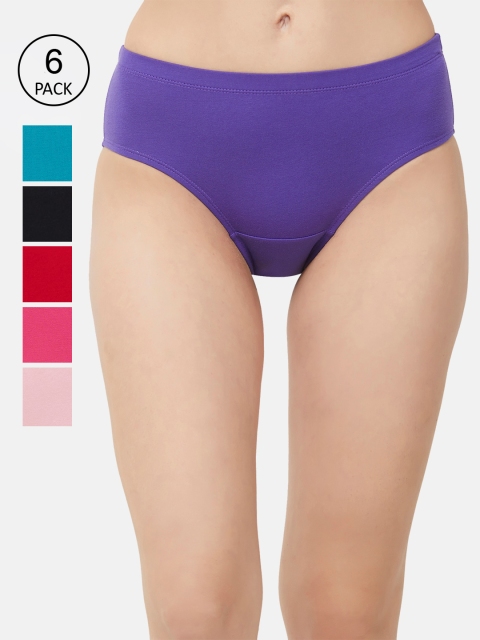 

Soie Women Pack Of 6 Solid Classic Hipster Briefs 6FCB-19PACK 1, Purple