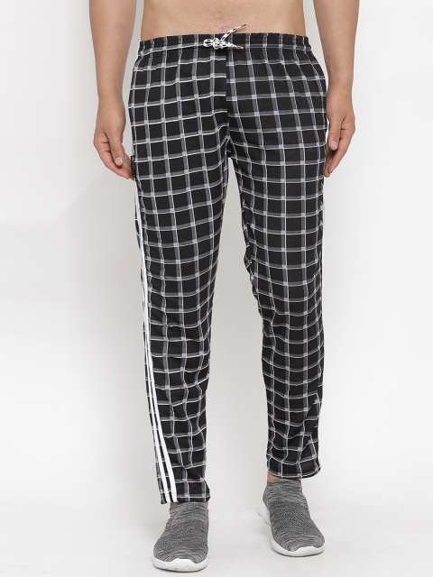 

KLOTTHE Men Black & Grey Checked Slim-Fit Track Pants