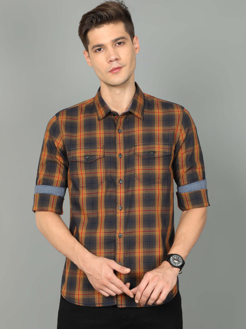 

HERE&NOW Men Brown Slim Fit Tartan Checked Casual Shirt