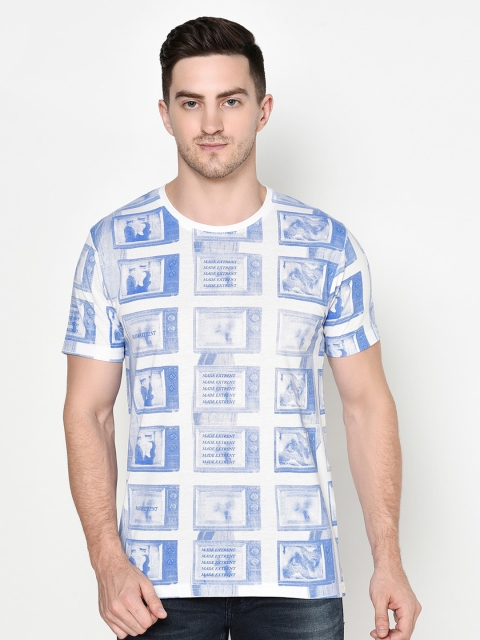 

ELEGANCE Men White & Blue Printed T-shirt