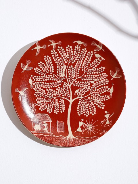 

Fabindia Red & Beige Vriksh Warli Ceramic Wall Plate Decor