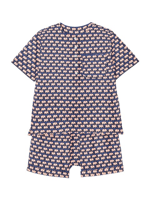 

THE BABY ATELIER Kids Navy Blue & Pink Printed Organic Cotton Night suit