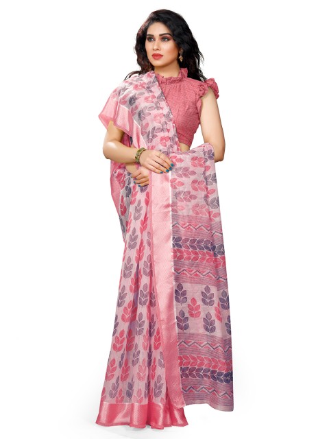 

KALINI Women Pink & Blue Printed Cotton Saree