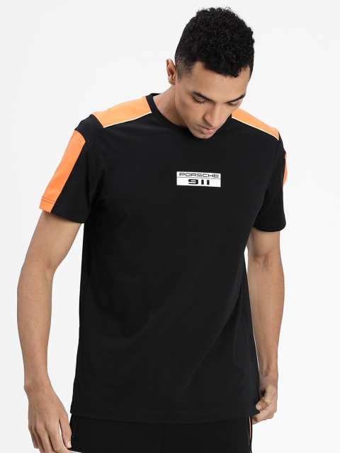 

Puma Men Black Orange Printed Pure Cotton T-shirt