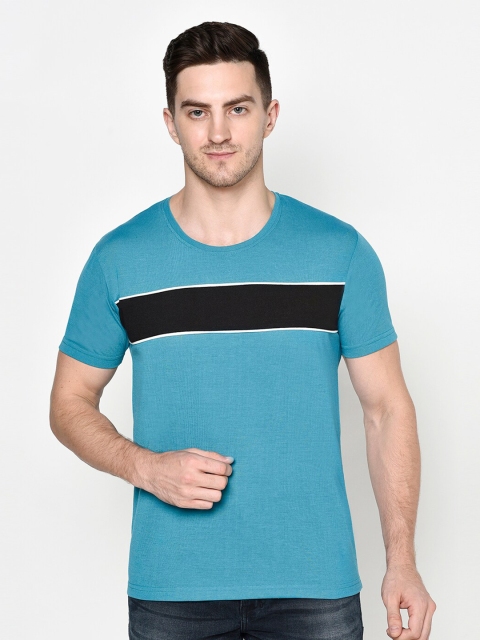 

ELEGANCE Men Teal Green & Black Colourblocked T-shirt