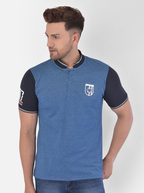 

COBB Men Blue Mandarin Collar T-shirt