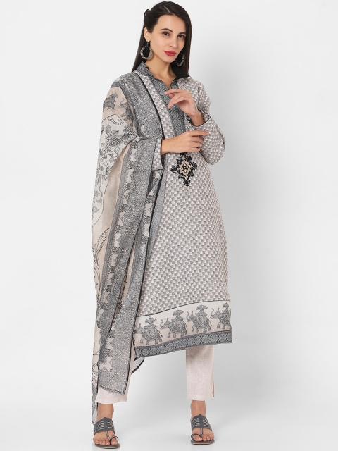 

SALWAR STUDIO Women Grey Embroidered Kurta with Trousers & With Dupatta