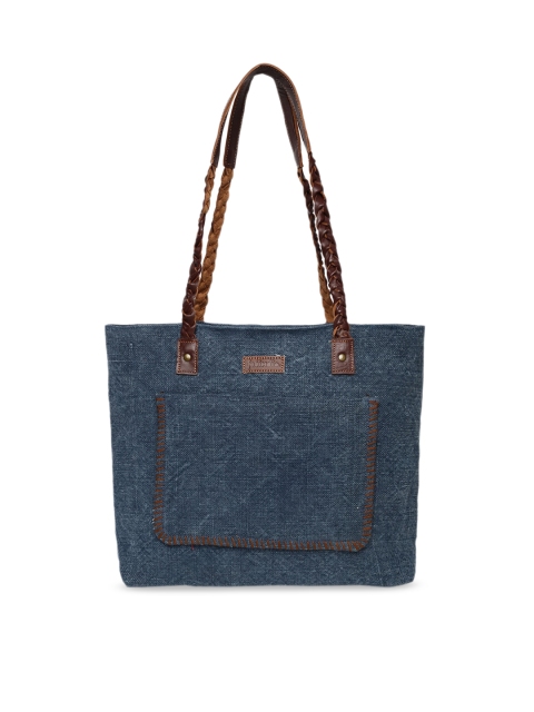 

Fabindia Blue Textured Structured Shoulder Bag with Cut Work