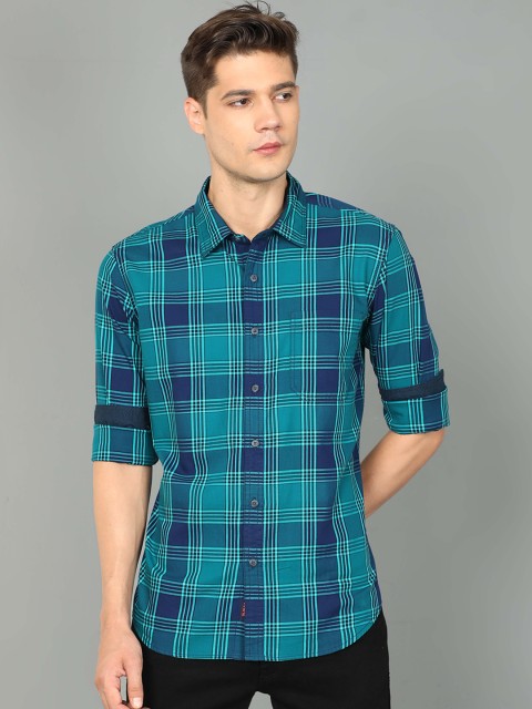 

HERE&NOW Men Blue Slim Fit Tartan Checked Casual Shirt
