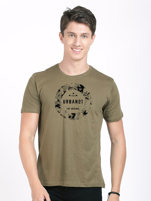 

MASH UNLIMITED Men Olive Green Typography Printed Slim Fit T-shirt
