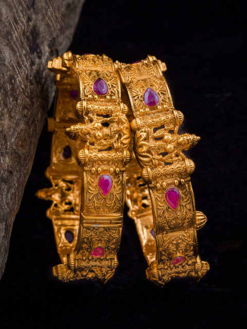 

Alankruthi Set Of 2 Gold-Plated Pink Stone-Studded Handcrafted Bangles